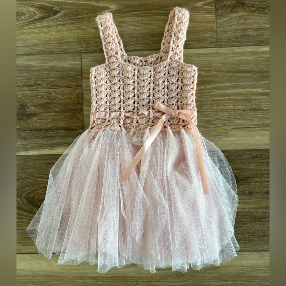 Baby Pink Crochet and Tulle Dress 💗🎀 Never Worn, Size 0-6 Months